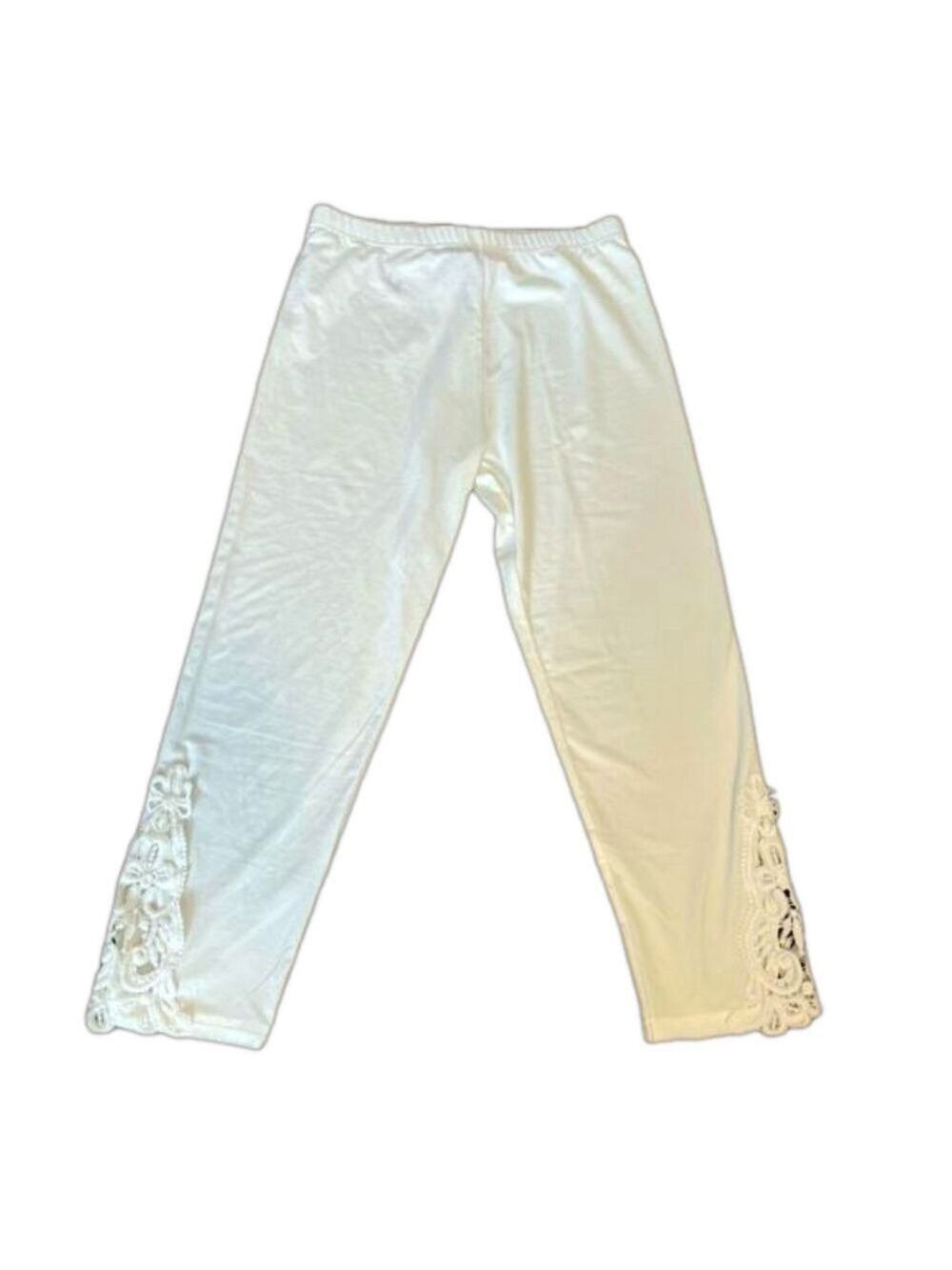NWT NORACORA Pajama Bottoms White Jersey with Lace Detail at Ankle, S